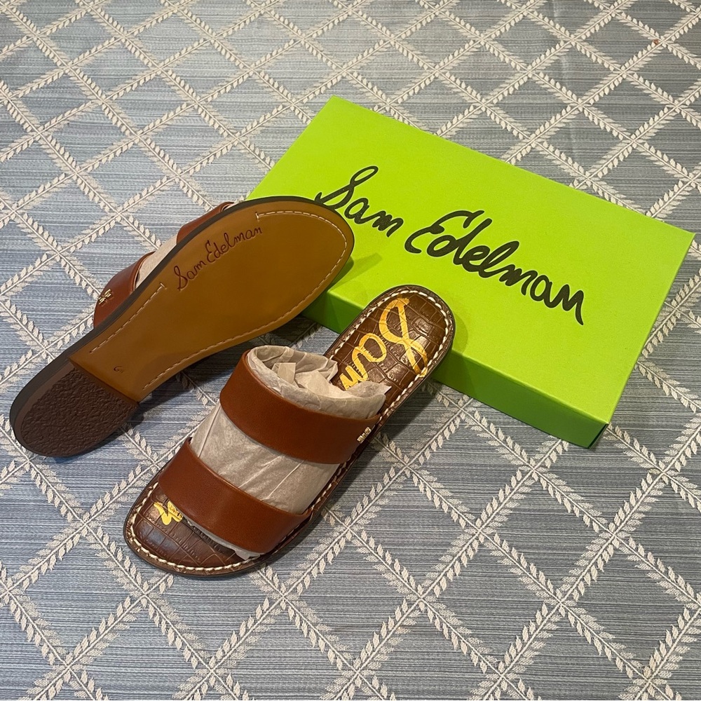 Sam Edelman Gala Double Strap Slide Sandal in Cognac size 6.5 NWT